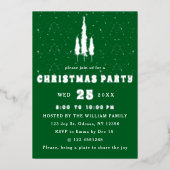 Pine Trees Snow Falling Christmas Party Folie Uitnodiging (Voorkant)