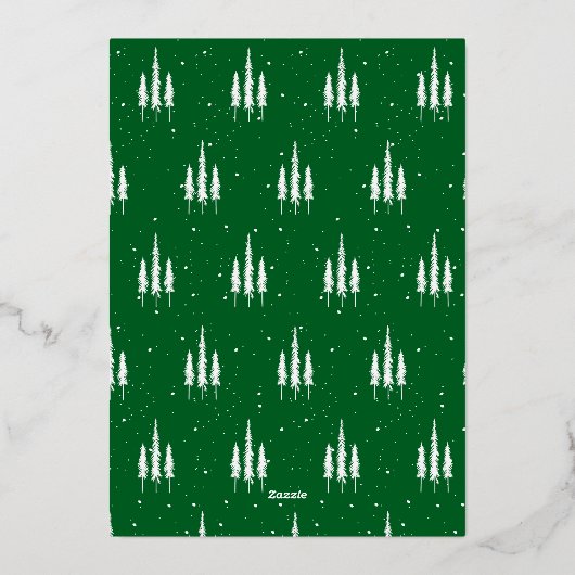 Pine Trees Snow Falling Christmas Party Folie Uitnodiging (Achterkant)