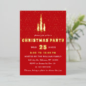 Pine Trees Snow Falling Christmas Party Uitnodigin Folie Feestdagenkaart (Staand Voorkant)