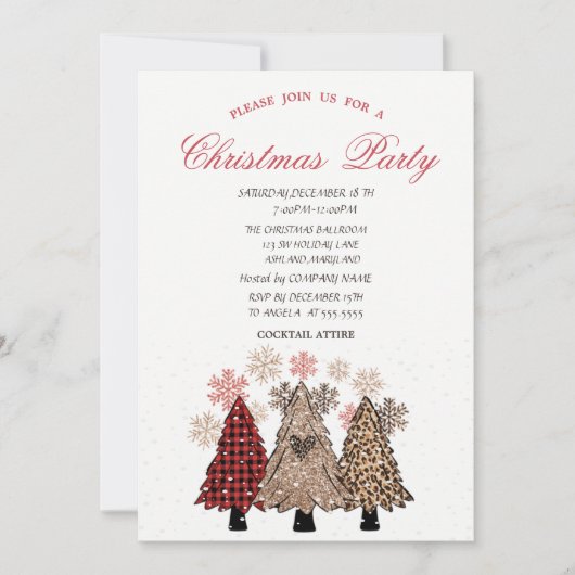 Pine Trees Snow Red Pset met kerstfeest Kaart (Voorkant)