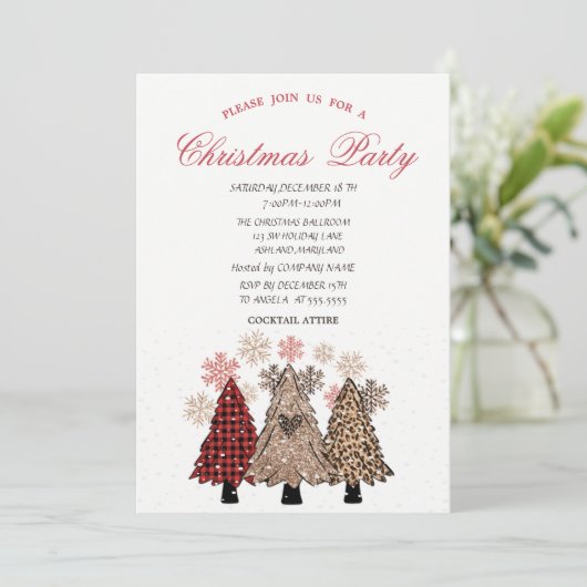 Pine Trees Snow Red Pset met kerstfeest Kaart (Staand voorkant)