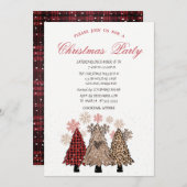 Pine Trees Snow Red Pset met kerstfeest Kaart (Voorkant / Achterkant)