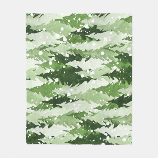Pine Trees Snow: Waterverf Kerstmis. Fleece Deken (Voorkant)