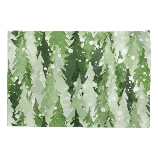 Pine Trees Snow: Waterverf Kerstmis. Kussensloop (Achterkant)
