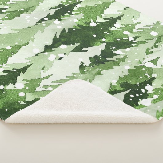 Pine Trees Snow: Waterverf Kerstmis. Sherpa Deken (3/4)