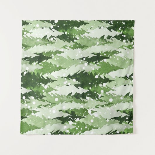 Pine Trees Snow: Waterverf Kerstmis. Wandkleed (Voorkant (horizontaal))