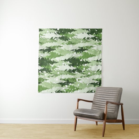 Pine Trees Snow: Waterverf Kerstmis. Wandkleed (In Situ (horizontaal))