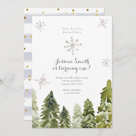 Pine Trees Snowflakes 1e verjaardag Kaart (Voorkant / Achterkant)