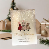 Pine Trees, Snowflakes Gold Holiday Card Feestdagen Kaart