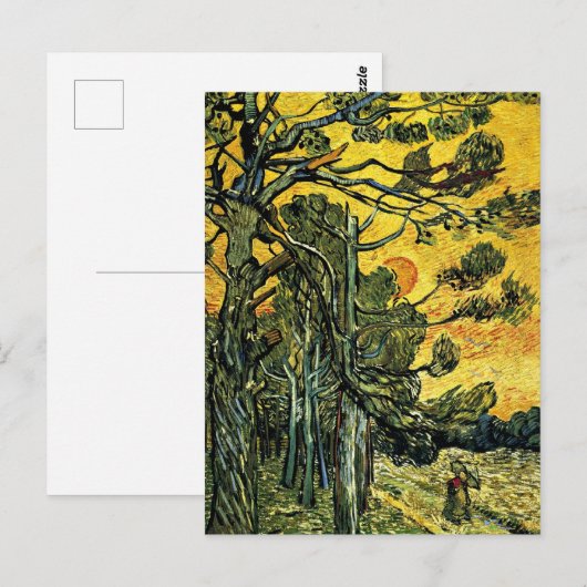 Pine Trees tegen een rode hemel Briefkaart (Voorkant / Achterkant)