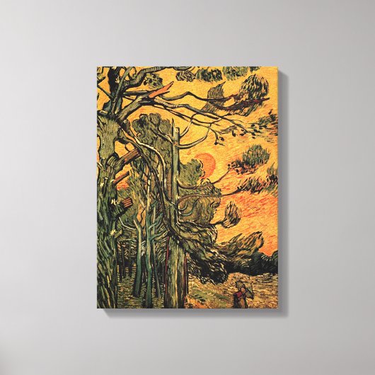 Pine Trees tegen een Rode Hemel en het Plaatsen Zo Canvas Afdruk (Voorkant)