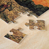 Pine Trees tegen een Rode Hemel met het Plaatsen v Legpuzzel (Zijkant)