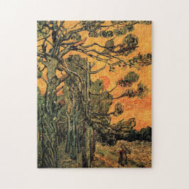 Pine Trees tegen een Rode Hemel met het Plaatsen v Legpuzzel