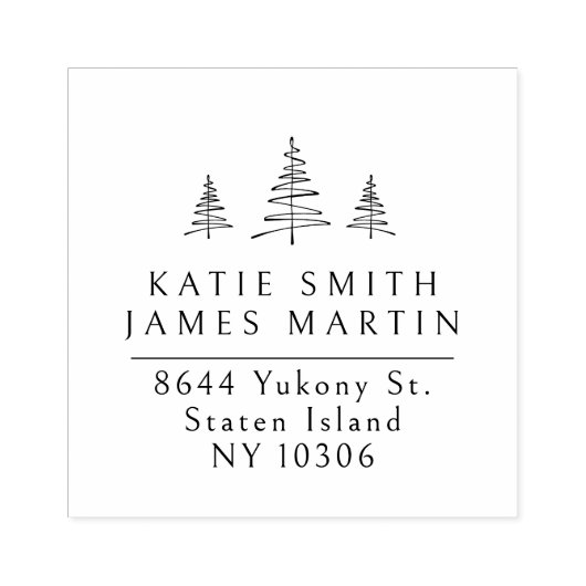 Pine Trees Twee Achternamen Kerstretour Adres Rubberstempel (Afrduk)