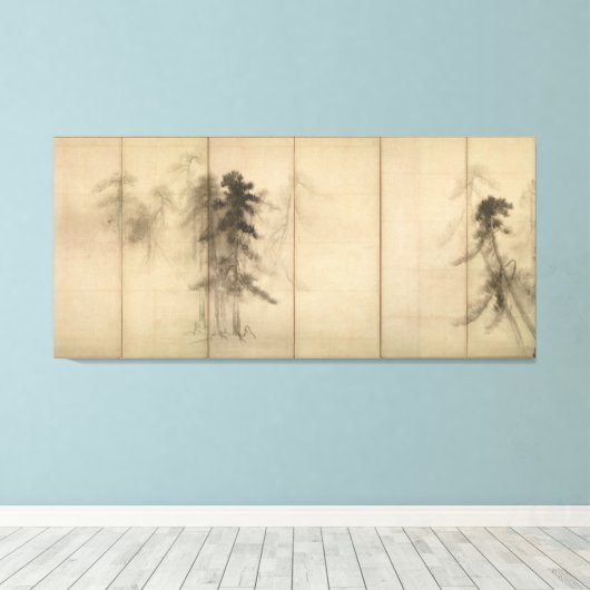 Pine Trees van Hasegawa Tohaku 16e eeuw Canvas Afdruk (Insitu (Houten vloer))