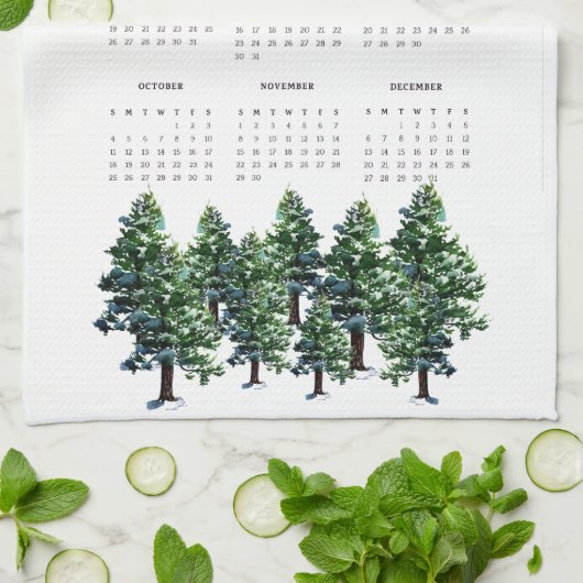 Pine Trees Watercolor Painting Calendar 2026 Theedoek (Gevouwen)