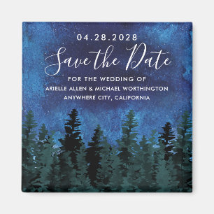Pine Trees Waterverf Rustic Wedding Save the Date Magneet