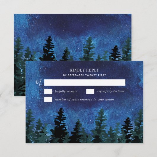Pine Trees Waterverf Rustieke Bruiloft RSVP Kaarte (Voorkant / Achterkant)