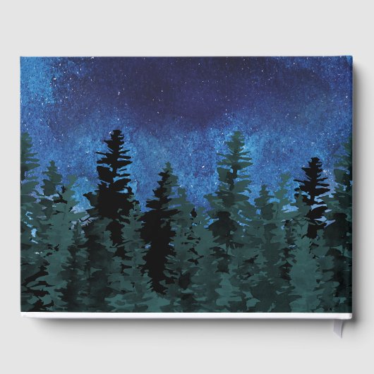Pine Trees Waterverf Rustieke Evergreen Bruiloft Gastenboek (Achterkant)