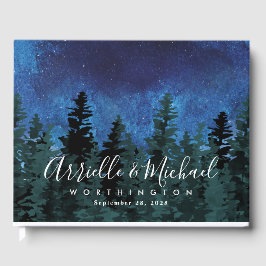 Pine Trees Waterverf Rustieke Evergreen Bruiloft Gastenboek