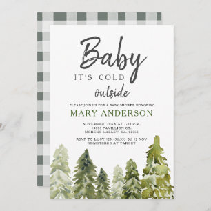 Pine Trees Winter Baby shower Kaart
