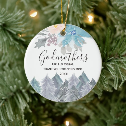 Pine Trees Winter Godmothers Blue Keramisch Ornament (Boom)