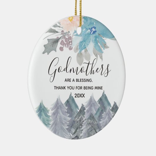 Pine Trees Winter Godmothers Blue Keramisch Ornament (Rechts)