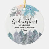 Pine Trees Winter Godmothers Blue Keramisch Ornament (Voorkant)