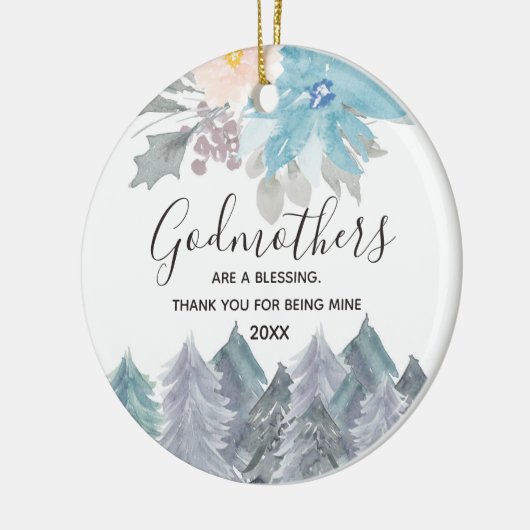 Pine Trees Winter Godmothers Blue Keramisch Ornament (Links)