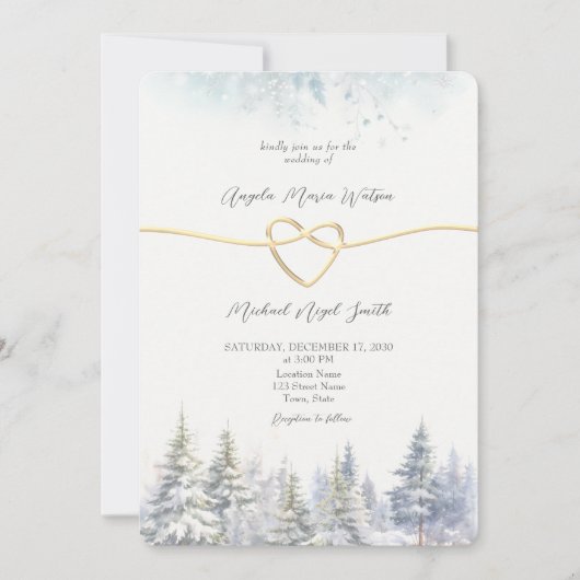 Pine Trees Winter Huwelijksuitnodiging Kaart (Voorkant)