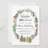 Pine Trees Winter Onederland Birthday Kaart (Voorkant)