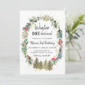 Pine Trees Winter Onederland Birthday Kaart (Staand voorkant)