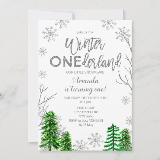 Pine Trees Winter ONEderland Eerste Verjaardag Uit Kaart (Voorkant)