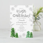 Pine Trees Winter ONEderland Eerste Verjaardag Uit Kaart (Staand voorkant)