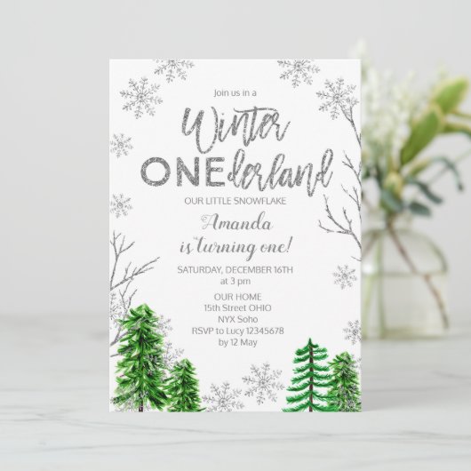 Pine Trees Winter ONEderland Eerste Verjaardag Uit Kaart (Staand voorkant)