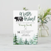 Pine Trees Winter onederland FIRST BIRTHDAY Kaart (Staand voorkant)