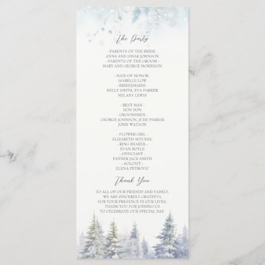Pine Trees Winter Wedding Programma Programmakaart (Achterkant)