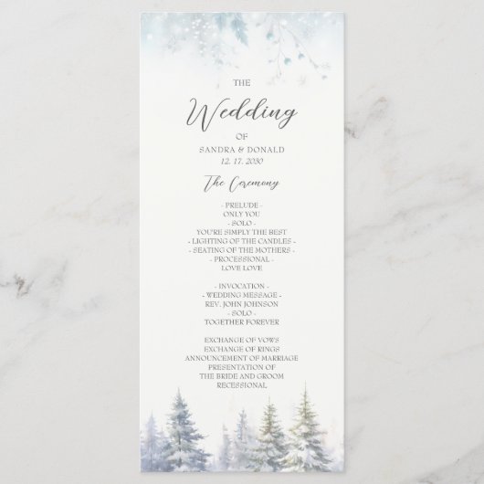 Pine Trees Winter Wedding Programma Programmakaart (Voorkant)