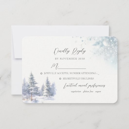 Pine Trees Winter Wedding RSVP Card (Voorkant)