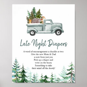 Pine Trees Woodland Late Night Diapers Sign Poster