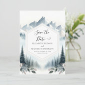 Pine Typography Mountain Wedding Save The Date (Staand voorkant)