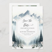 Pine Typography Mountain Wedding Save The Date (Voorkant / Achterkant)