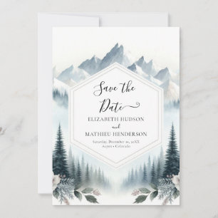 Pine Typography Mountain Wedding Save The Date