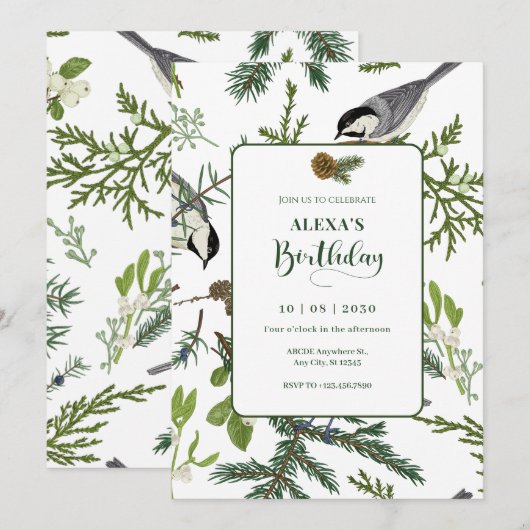Pine verlaat vogelverjaardag kaart (Voorkant / Achterkant)