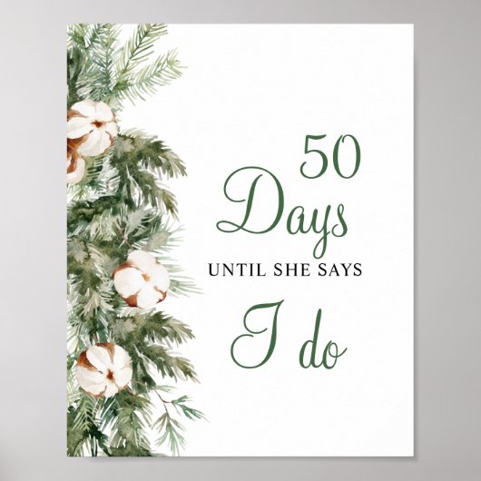 Pine Winter 50 dagen tot ik bruiloftsshower bord Poster (Voorkant)