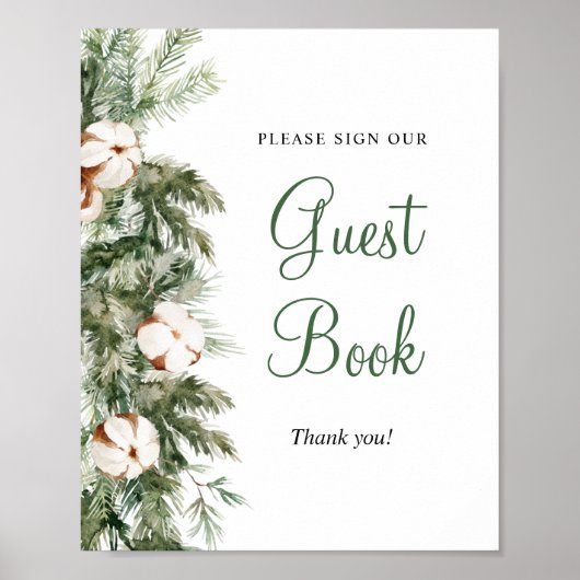 Pine Winter Guest Book Bruiloft Bruidsshowerschild Poster (Voorkant)