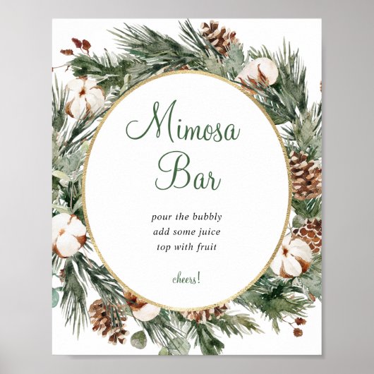 Pine Winter Mimosa Bar Bruiloft Borrel Bord Poster (Voorkant)