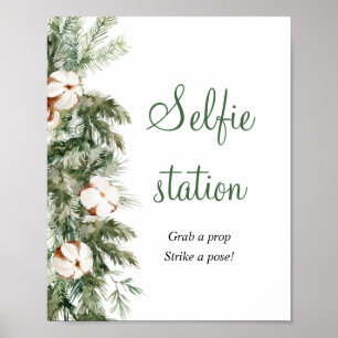 Pine Winter Selfie Station Bruiloftssalon Bord Poster