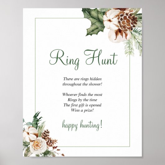 Pine Winter Vrijgezellenfeest Game Ring Hunt Sign Poster (Voorkant)