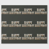 Pine Wood Font Happy Birthday Wrapping Paper Cadeaupapier (Vlak)